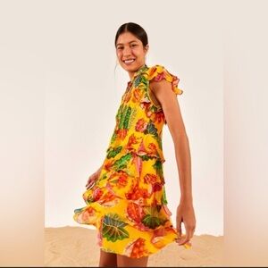 Farm Rio Yellow multi-colour Mini Dress  Medium NWT